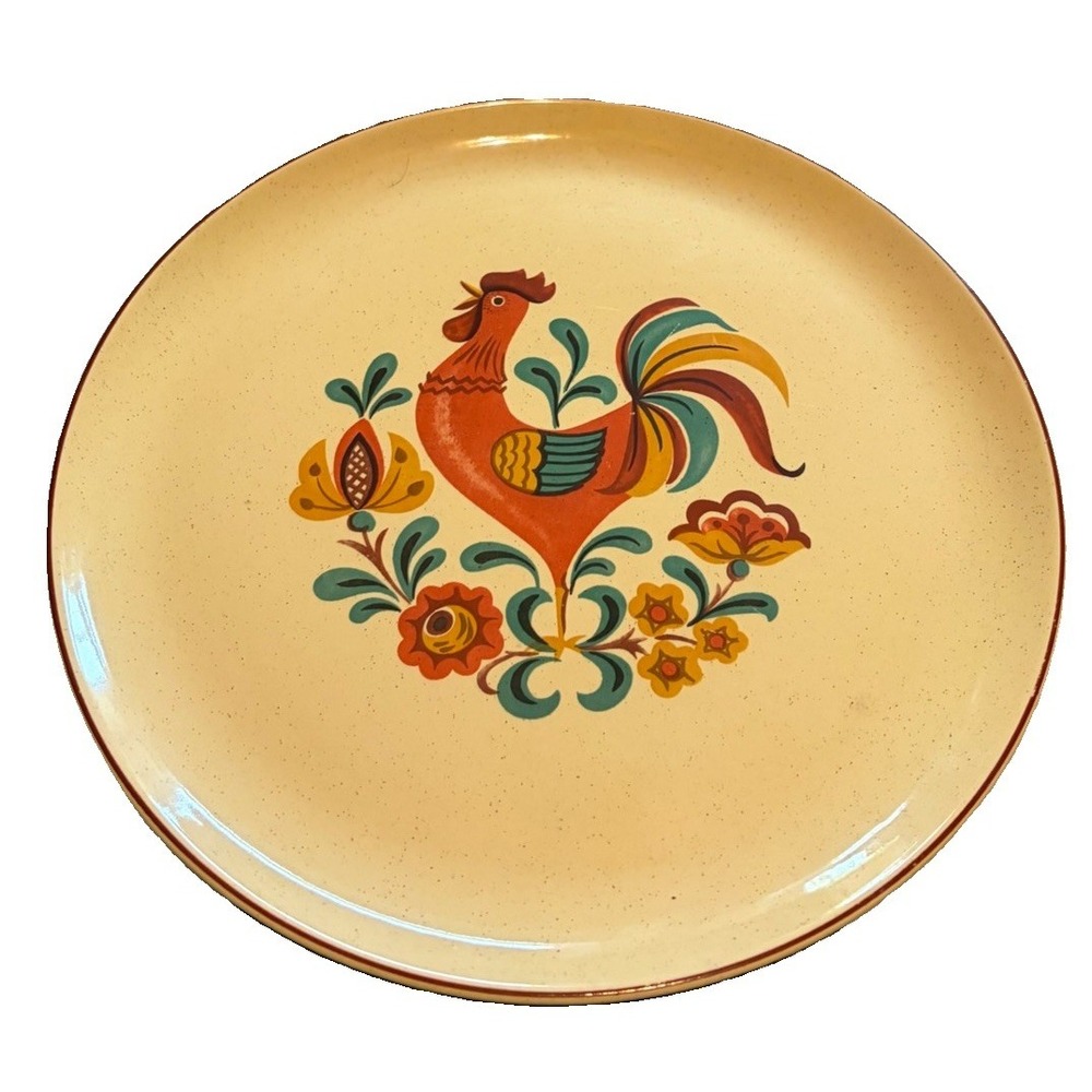 Folk Art Rooster Dinner plate 10.5"Farmhouse Country PennDutch Unmarked Vtg